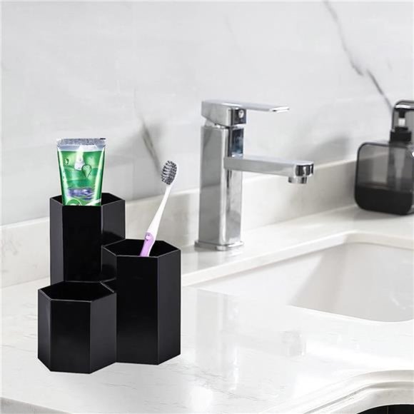 Makeup Brush Holder Organizer, 3 Slot Plastic Cosmetics Brushes Pen Storage - Picture 6 of 7